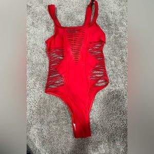 Red cut out one piece swim